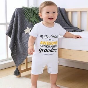 White Baby Infant Toddler One Piece Shorts Romper Grandma Grandparents